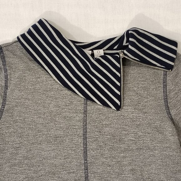 Weekend by Chico's Striped Collar Top Sz 0 (S/M) Cowl Neck Gray Blue Long Sleeve - Picture 5 of 16